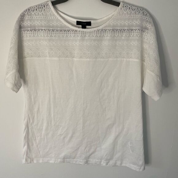 J Crew Women's Size S Lace Front Cotton Top - Picture 1 of 5